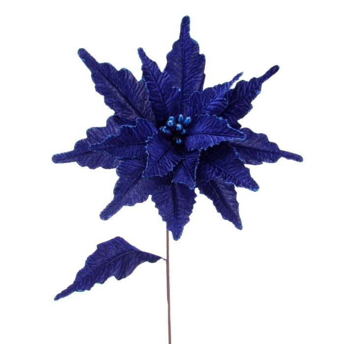 68cm Dark Blue With Glitter Poinsettia Stem